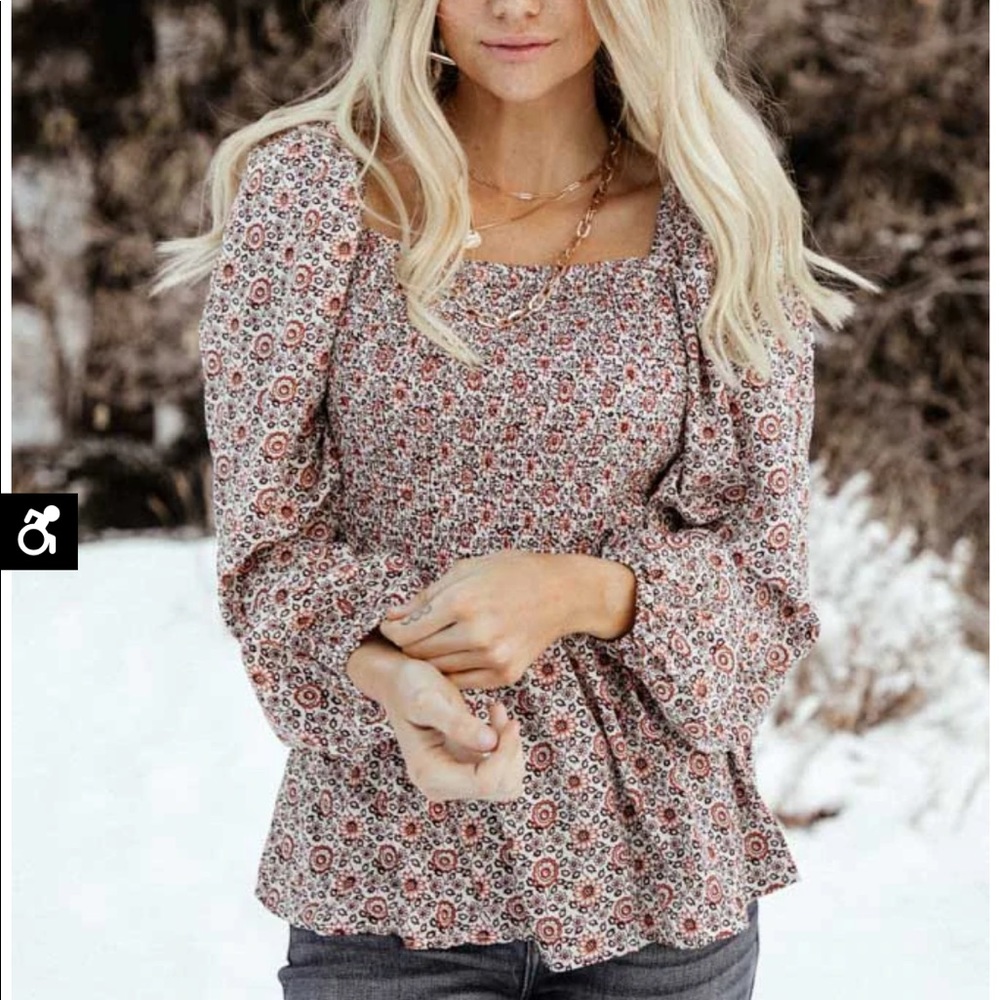 Floral Puff Sleeve Peplum Top